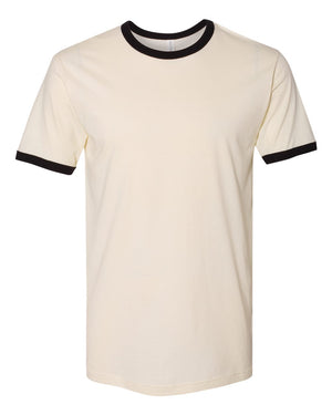 Next Level 3604 Unisex Cotton Ringer Tee in Natural/ Black — supplier front view