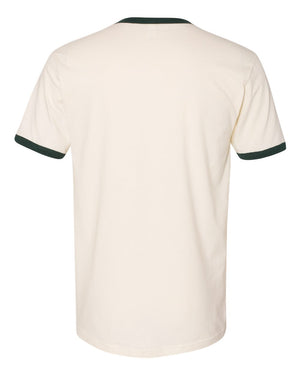 Next Level 3604 Unisex Cotton Ringer Tee in Natural/ Forest Green — supplier back view