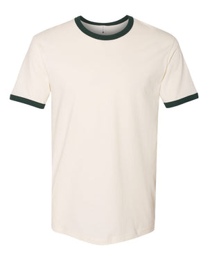 Next Level 3604 Unisex Cotton Ringer Tee in Natural/ Forest Green — supplier front view