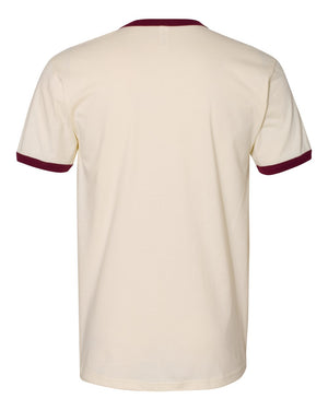 Next Level 3604 Unisex Cotton Ringer Tee in Natural/ Maroon — supplier back view