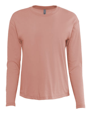 Next Level 3911 Women's Cotton Relaxed Long Sleeve Tee in Desert Pink — supplier front view