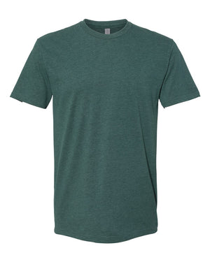 Next Level 6410 Unisex Sueded Tee in Heather Forest Green — supplier front view