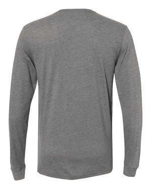 Next Level 6411 Unisex Sueded Long Sleeve Tee in Dark Heather Grey — supplier back view