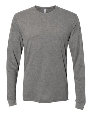 Next Level 6411 Unisex Sueded Long Sleeve Tee in Dark Heather Grey — supplier front view