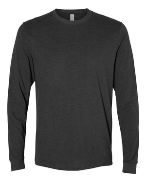 Next Level 6411 Unisex Sueded Long Sleeve Tee in Heather Charcoal — supplier front view