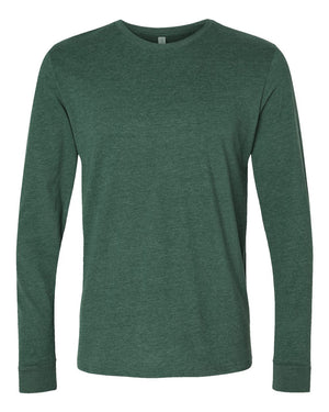 Next Level 6411 Unisex Sueded Long Sleeve Tee in Heather Forest Green — supplier front view