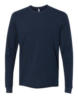 Next Level 6411 Unisex Sueded Long Sleeve Tee in Midnight Navy — supplier front view