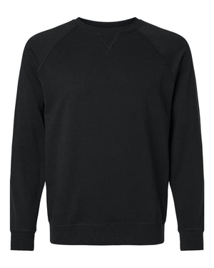 Next Level 9000 Unisex Laguna Raglan Crewneck Sweatshirt in Black — supplier front view