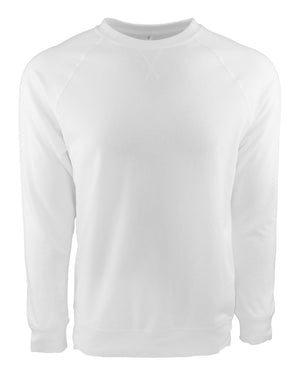 Next Level 9000 Unisex Laguna Raglan Crewneck Sweatshirt in White — supplier front view