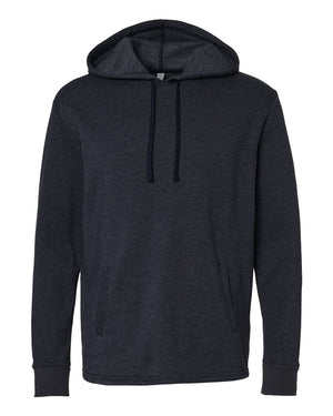 Next Level 9300 Unisex Malibu Welt Pocket Hoodie Sweatshirt in Heather Midnight Navy — supplier front view