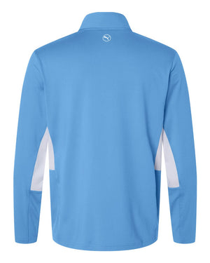 Puma Golf 628858 Men's Pure 2.0 Quarter-Zip — back - Team Light Blue/ White Glow