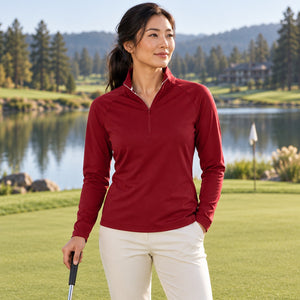 Puma Golf 629449 Women's Pure 2.0 Quarter-Zip Pullover — Dark Crimson — luxury golf course lifestyle