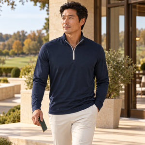 Puma Golf 631059 Men's Icon 2.0 Quarter-Zip — Deep Navy — luxury golf clubhouse lifestyle