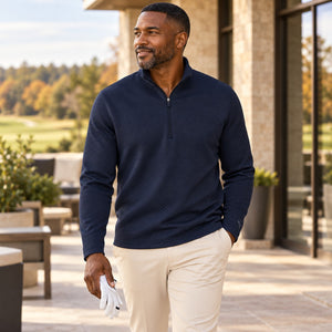 Puma Golf 638595 Men's Pebble Quarter-Zip Pullover — Deep Navy — luxury golf clubhouse lifestyle