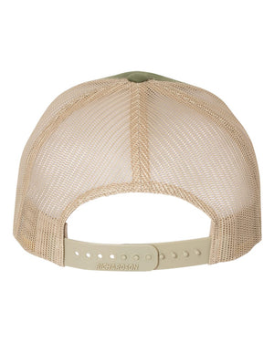 Richardson 112FP Five-Panel Trucker Cap in Army Olive Green / Tan – back view