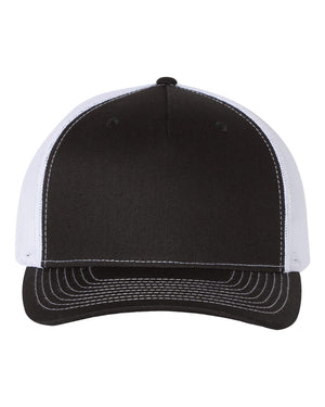 Richardson 112FP Five-Panel Trucker Cap in Black / White – front view