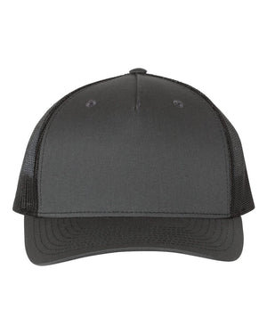 Richardson 112FP Five-Panel Trucker Cap in Charcoal / Black – front view