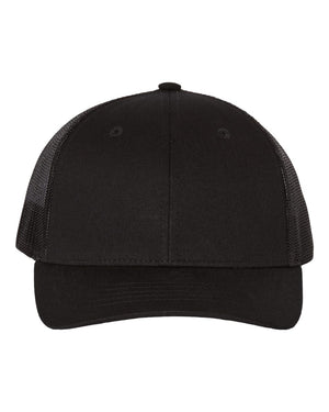 Richardson 112Y Youth Trucker Snapback Cap in Black – front view