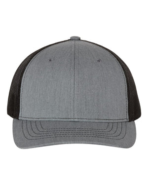 Richardson 112Y Youth Trucker Snapback Cap in Heather Grey / Black – front view