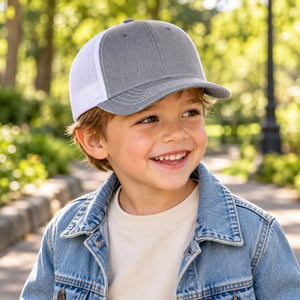 Richardson 112Y Youth Trucker Snapback Cap in Heather Grey / White – lifestyle view 1