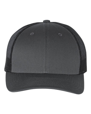 Richardson 115 Low Pro Trucker Cap in Charcoal / Black – front view