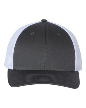 Richardson 115 Low Pro Trucker Cap in Charcoal / White – front view