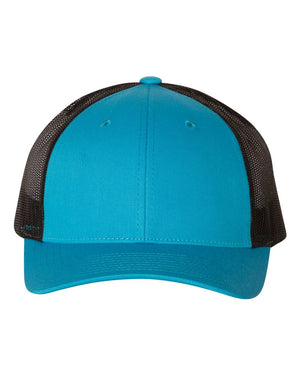 Richardson 115 Low Pro Trucker Cap in Cyan / Black – front view