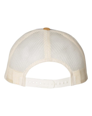 Richardson 115 Low Pro Trucker Cap in Heather Grey / Birch / Amber Gold – back view