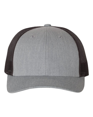 Richardson 115 Low Pro Trucker Cap in Heather Grey / Dark Charcoal – front view