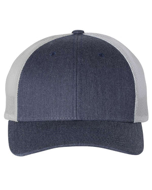 Richardson 115 Low Pro Trucker Cap in Heather Navy / Light Grey – front view