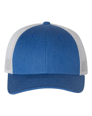 Richardson 115 Low Pro Trucker Cap in Heather Royal / Light Grey – front view