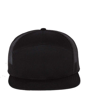 Richardson 168 Seven-Panel Trucker Cap in Black – front view