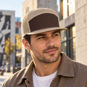 Richardson 168 Seven-Panel Trucker Cap in Brown / Khaki – lifestyle view 1