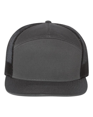 Richardson 168 Seven-Panel Trucker Cap in Charcoal / Black – front view