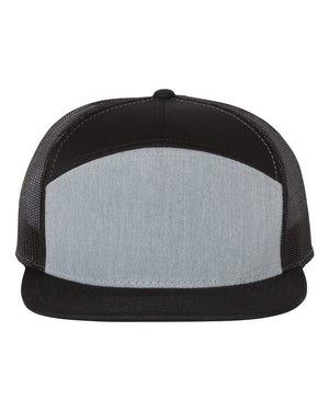 Richardson 168 Seven-Panel Trucker Cap in Heather Grey / Black – front view