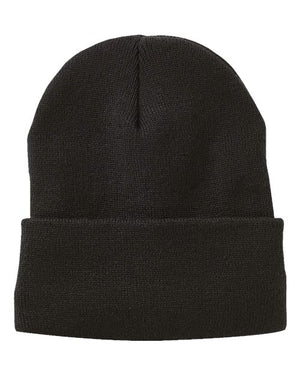 Sportsman SP12JL 12-inch Jersey-Lined Cuffed Beanie front view - Black