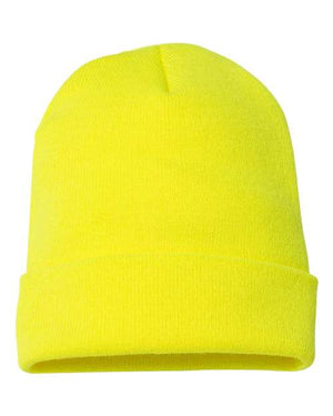 YP Classics 1501KC Cuffed Beanie front view - Safety Yellow